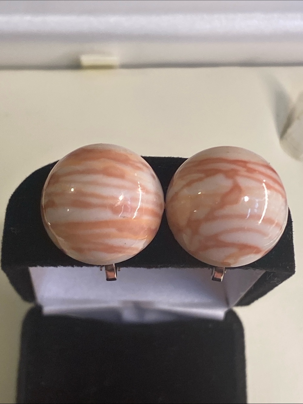 Estate Peach and Cream Swirl Dome Clip-On Earrings